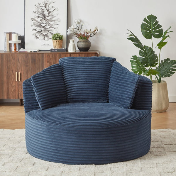 English Elm Compressible Corduroy Round Accent Chair Pocket Spring Cushioned Backrest for Apartments Blue W2339P461270