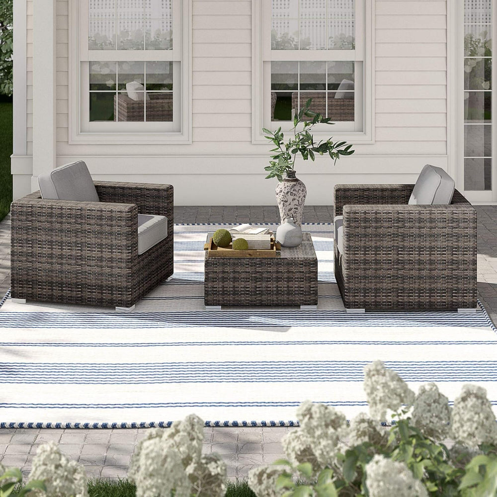 English Elm LSI 3-Piece Wicker Rattan Patio Sofa Set with Aluminum Frame, Water-Resistant Cushions, No-Assembly B120S00060