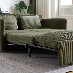 English Elm MH'' MH' 64.5 Inch Sleeper Sofa Bed with Corduroy Upholstery, Sturdy Wood & Iron Frame, 3-in-1 Convertible Comfort Green W1193S00127