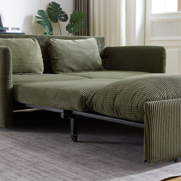 English Elm MH'' MH' 64.5 Inch Sleeper Sofa Bed with Corduroy Upholstery, Sturdy Wood & Iron Frame, 3-in-1 Convertible Comfort Green W1193S00127