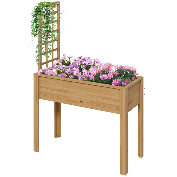 English Elm Outsunny Elevated Garden Bed With Trellis – Perfect For Climbing Plants, Ergonomic Design & Drainage W2225P174416-GIGA
