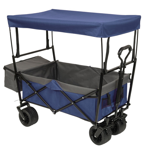 English Elm 480lbs Folding Utility Wagon with Canopy All-terrain Wheels Steel Frame Outdoor Hauler W2932P326773