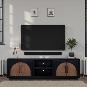 English Elm Eclipse 92" TV Stand Console for TVs up to 100" — Solid Oak & Walnut Two-Tone, No Assembly, Cable Ready B108P345176