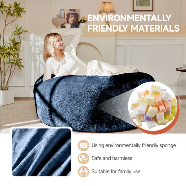 English Elm 6ft Round Memory Foam Bean Bag Lounge Chair with Washable Flannel Cover for Adults Blue W3737P422977