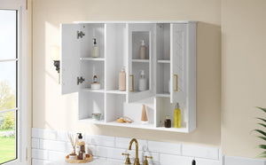 English Elm 35 Inch Wall Mount Medicine Cabinet Soft Close Mirror Storage for Modern Bathroom White N710P389453K