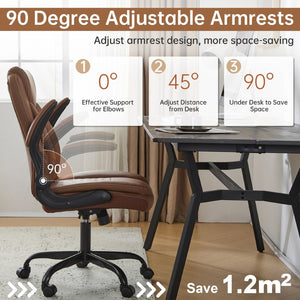 English Elm Leather Executive Desk Chair with Flip up Armrests Lumbar Support and Spring Cushion Brown T5339P459854