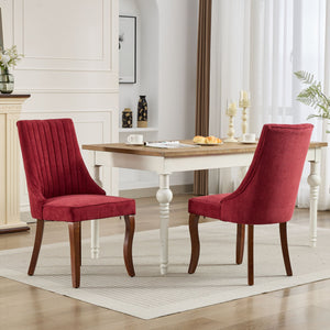English Elm Rayon High-Back Dining Chair Set with Plush Flocking Upholstery, Triple-Comfort Cushion & Solid Wood Legs WINE RED W1143P233647