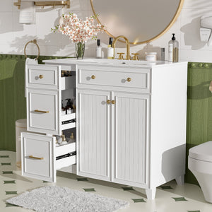 English Elm 36" Modern Bathroom Vanity with Ceramic Sink, Soft-Close Doors, Double-Layer Drawer & Storage Elegance White N729P289163K