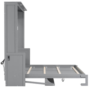 English Elm Queen Murphy Bed with Desk, Built-In LED Lights, USB Charging Ports & Space-Saving Modern Design Gray N7500004014E