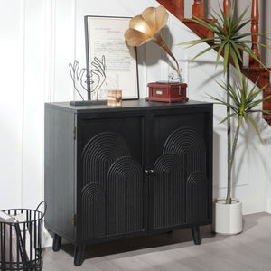 English Elm Modern Black Wood Storage Cabinet - 31In Accent Piece With Embossed Door For Stylish Organization W2729P239176