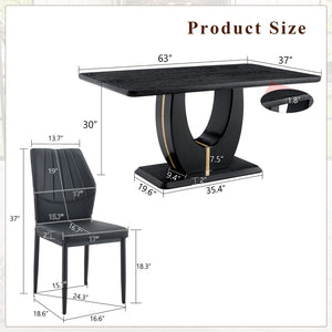 English Elm One 5 Piece Dining Set 63 Inch Table Dark Wood Grain Top with Brown Fabric Chairs Black W1151S04433