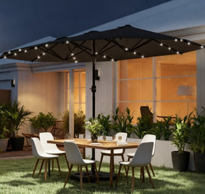 English Elm Double-sided Patio Umbrella with 36 Solar Led Lights Steel Frame Vented Canopy T3971P426130