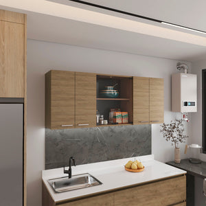 English Elm Wall Cabinet sleek 47.2" W x 23.6" H engineered wood wall-mounted storage with four doors, shelves, organizer and eco-safe compliance Natural Wood 69.29 L x 17.72 W x 5.91 H B097P296840