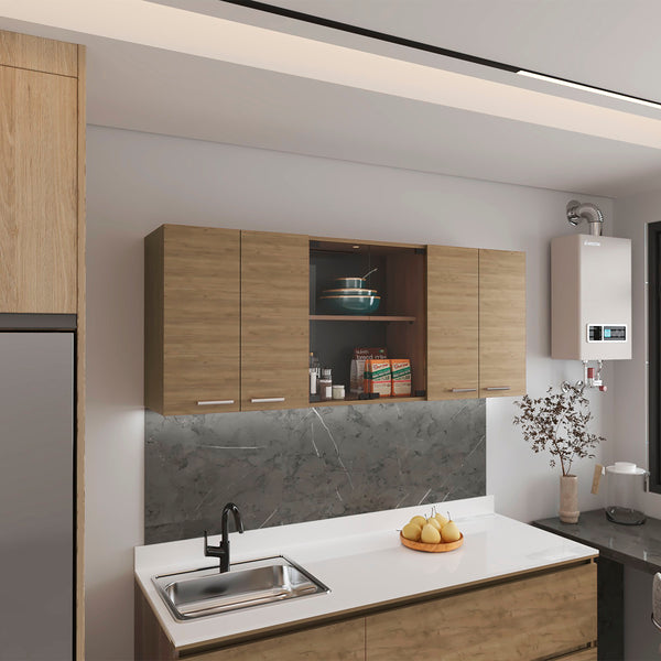 English Elm Wall Cabinet sleek 47.2" W x 23.6" H engineered wood wall-mounted storage with four doors, shelves, organizer and eco-safe compliance Natural Wood 69.29 L x 17.72 W x 5.91 H B097P296840