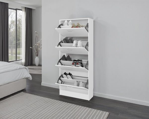English Elm Kobuk Tall Enclosed Shoe Cabinet with Four Doors and Deep Shelves for Entryway B097P480475