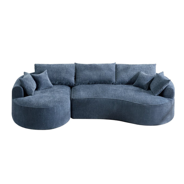 English Elm 124.5-inch Curved Chenille Sectional Sofa with Pillows Deep Seat Living Room Couch Blue W3612S00025