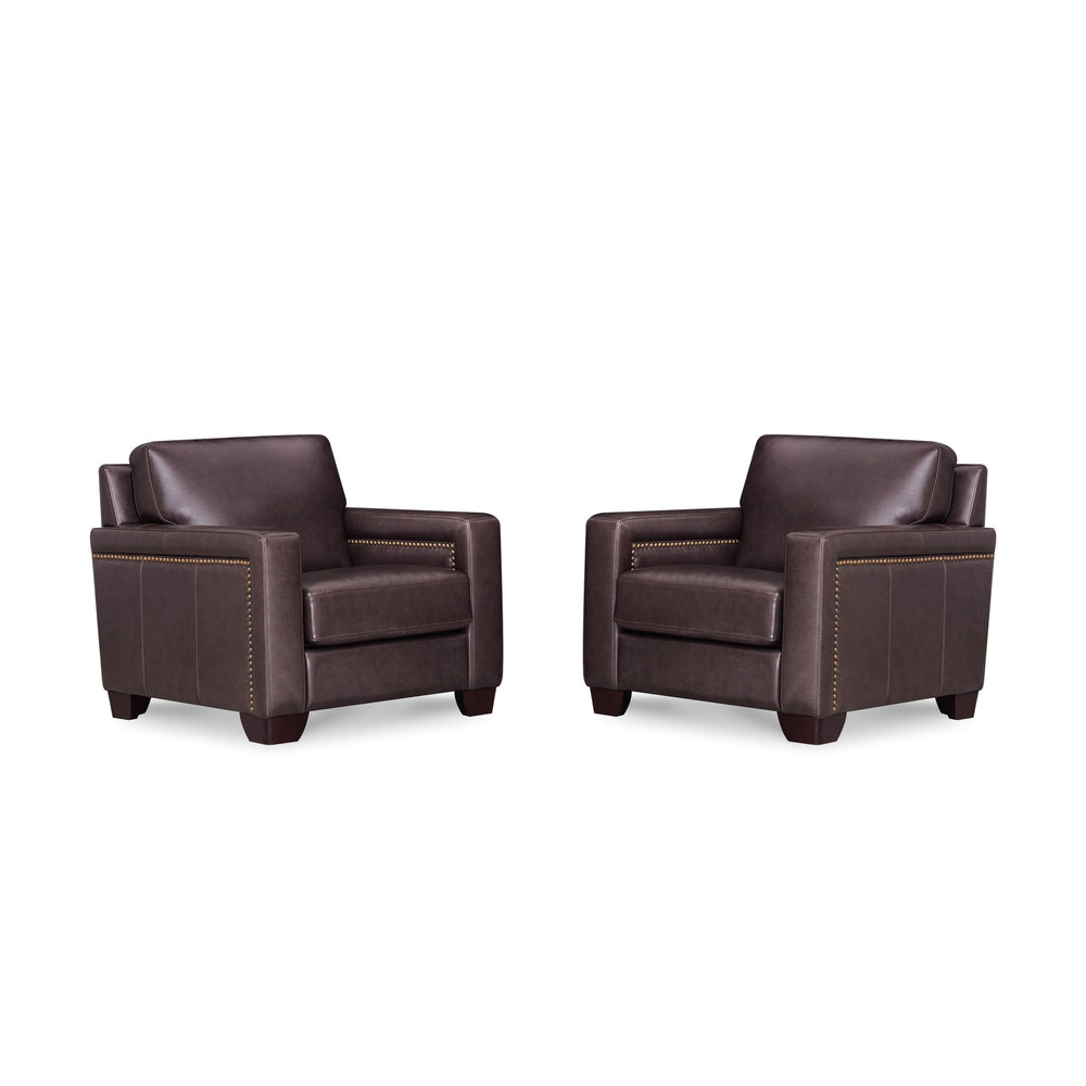 English Elm Alice Premium Brown Leather Chair with Pocket Coil Cushions, Memory Foam & Kiln-Dried Frame Durable Comfort B2705P338109