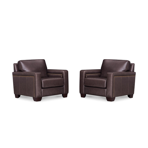 English Elm Alice Premium Brown Leather Chair with Pocket Coil Cushions, Memory Foam & Kiln-Dried Frame Durable Comfort B2705P338109