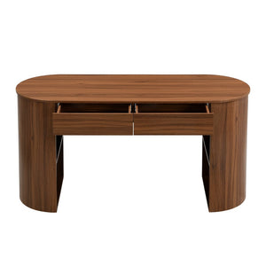 English Elm Storage Writing Desk with Curved Base Open Shelves and Drawers for Home Office Dark Walnut N757P306285D