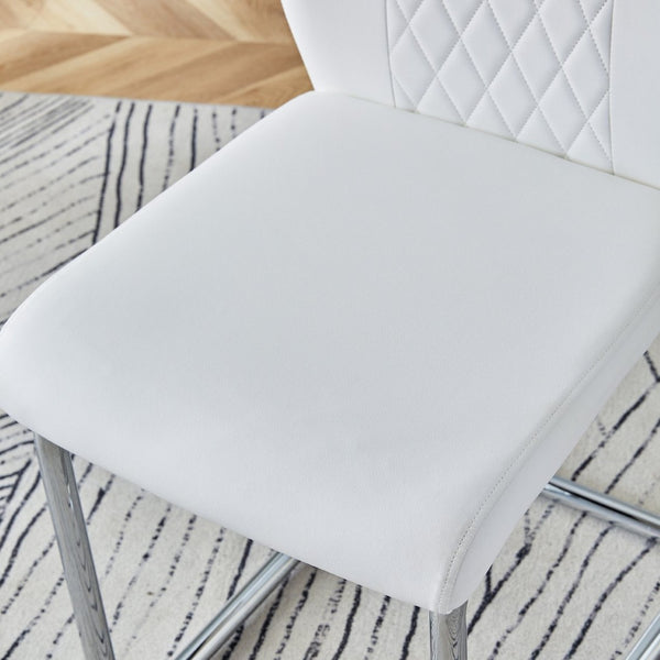 English Elm Table Modern Luxurious Transparent Glass Dining Set With 6 White Pu Chairs & Silver Metal Legs W1151S04126-GIGA