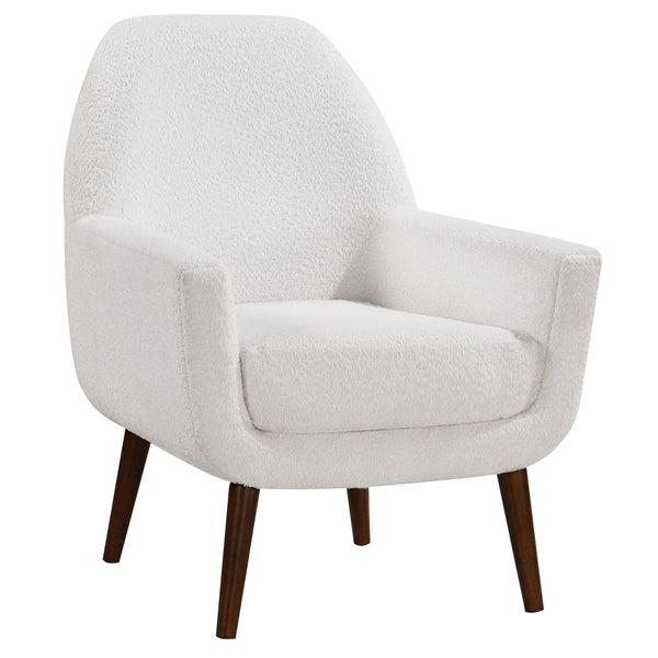 English Elm Prince Mid-Century Boucle Arm Chair White — Vintage Italian-Inspired Curved Accent Seat with Solid Wood Legs, Foam-Coil Comfort (31x31x29) B050P229961