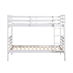 English Elm Twin Twin-over-Twin Bunk Bed with Guard Rails and Integrated Ladder, Oak-Veneer Durable Frame, Space-Saving Design White 44 L x 34.5 W x 7 H B011S01857
