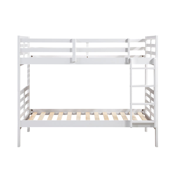 English Elm Twin Twin-over-Twin Bunk Bed with Guard Rails and Integrated Ladder, Oak-Veneer Durable Frame, Space-Saving Design White 44 L x 34.5 W x 7 H B011S01857