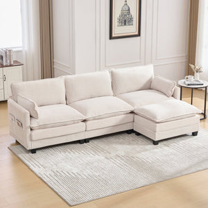 English Elm United We Win Modular Corduroy Sectional with Ottoman Low Profile Living Room Couch Beige W1568S00259