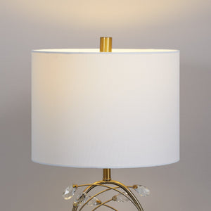 English Elm Table Lamp Set of 2 Black Metal Crystal Accents Gold Finish Linen Shade Bedroom B202P471578