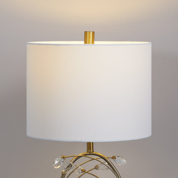 English Elm Table Lamp Set of 2 Black Metal Crystal Accents Gold Finish Linen Shade Bedroom B202P471578