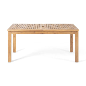 English Elm Outdoor Expandable Acacia Wood Patio Dining Set with Wicker Chairs and Cream Cushions N773OD00126B