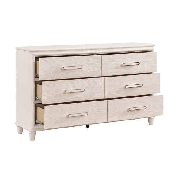 English Elm Modern Glam Six Drawer Dresser White Wood Bedroom Storage with Chrome Pulls B011P424782