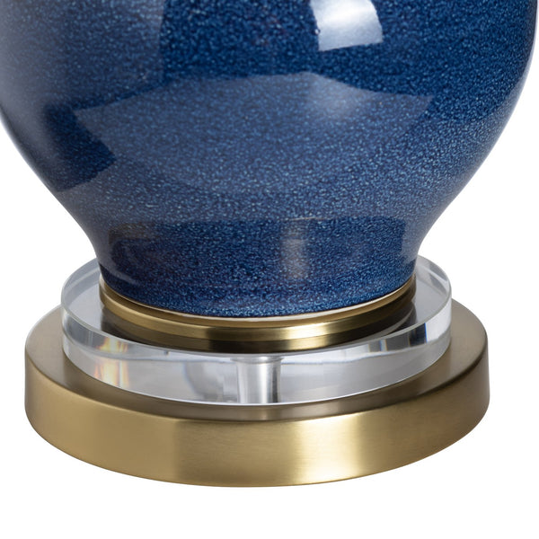 Crestview Collection 29"H Delaney Table Lamp - Elegant Blue Ceramic With Gold Accents, Crystal Ring & Linen Shade   Cvap2849
