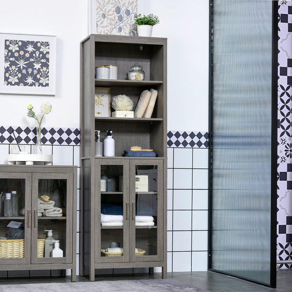 English Elm Kleankin Tall Bathroom Storage Cabinet With Glass Doors, 3 Tier Shelving, Modern Grey Wood Finish W2225P229530