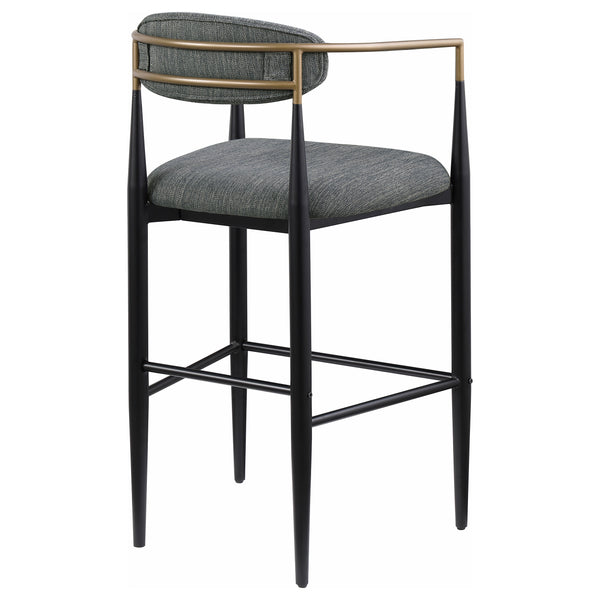 English Elm Renfroe Mid-Century Fabric Upholstered Bar Stool Set of 2 with Padded Back, Footrest and Black Base DARK GREY B062P299976