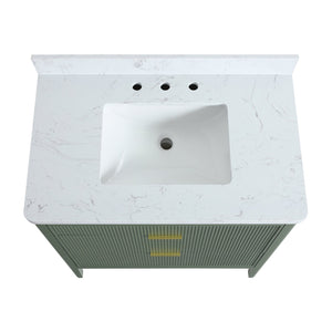 English Elm Fully Assembled 36" Green Bathroom Vanity With Solid Wood, Carrara Marble Top & Soft-Close Features W1826P308980