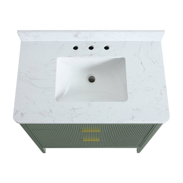 English Elm Fully Assembled 36" Green Bathroom Vanity With Solid Wood, Carrara Marble Top & Soft-Close Features W1826P308980