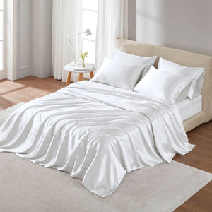 English Elm 4 Luxury Satin Twin Sheet Set - 100% Polyester, Soft Smooth 90g Finish, Deep Pocket Fit & Breathable Comfort White 11.81 L x 9.84 W x 3.15 H B035P319695