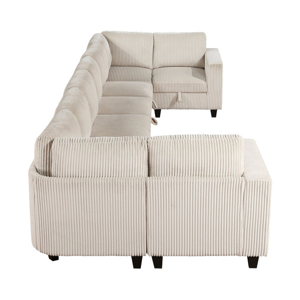 English Elm 8-Piece Modular Sectional Sofa with Hidden Storage, Side Pockets & Charging Ports in Corduroy Fabric Beige 28.5 L x 29 W x 20.5 H B011S01082