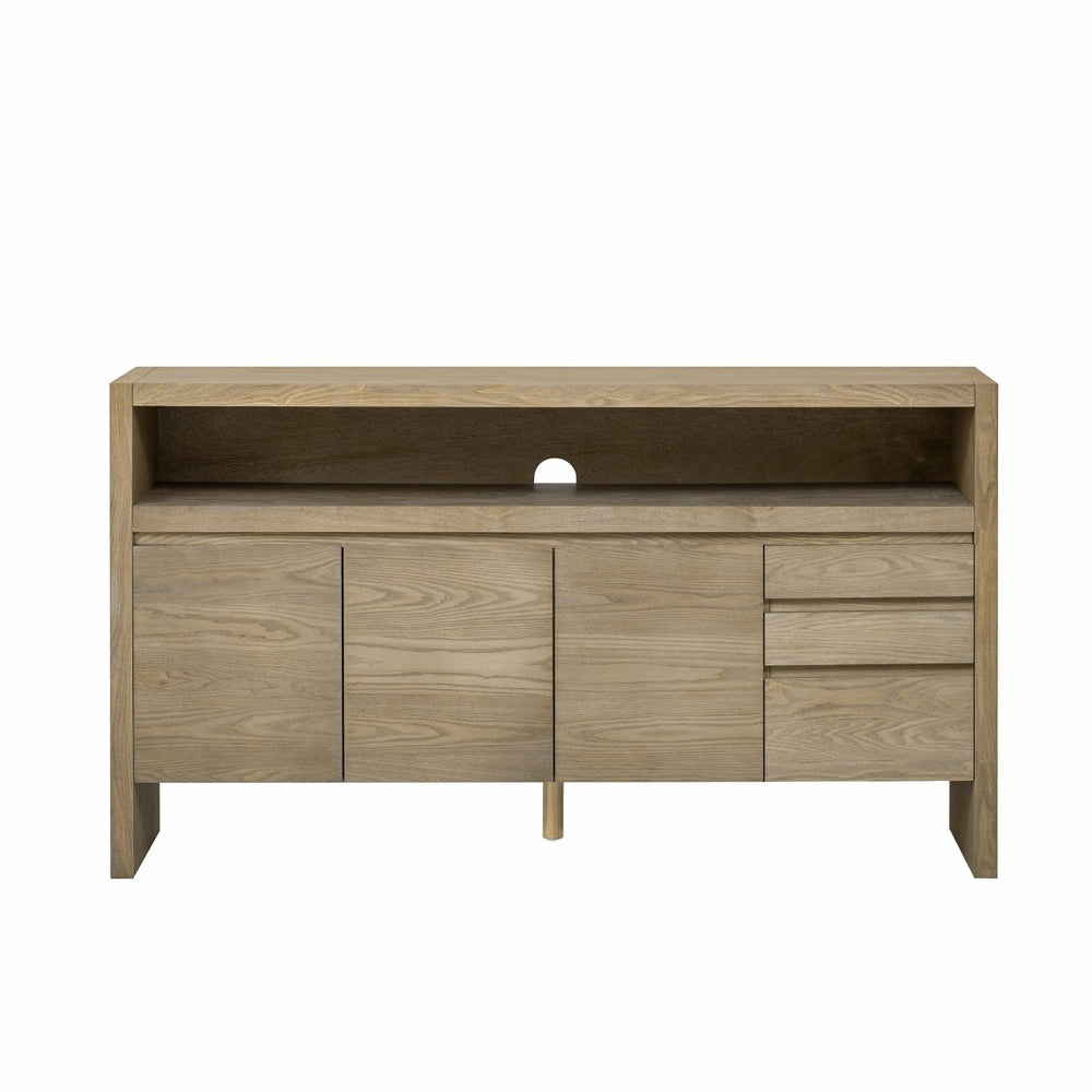 English Elm U_Style 60" Modern Sideboard - Stylish 3-Door Storage Cabinet With Drawers & Cable Management Solution N711P289141O-GIGA