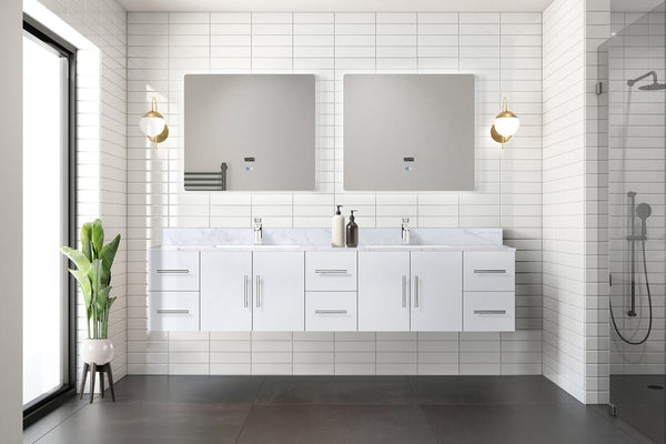 English Elm Glossy White Double Bath Vanity 84-in Width, Solid Wood Frame, Soft-Close Drawers, 6-Drawer Storage Elegance B2731P258547