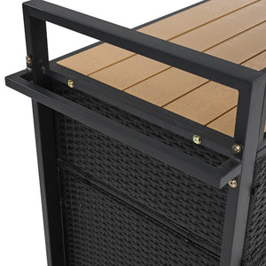 English Elm K&K Wicker Outdoor Grill Cart with Foldable Drop Leaf, Locking Wheels, Wine Rack & Ample Storage Black Brown N707P233747B