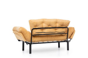 English Elm Nitta Modern Adjustable Arm Love Seat — Convertible Two-Seater Sofa Bed with Plush Upholstery, Metal Frame Mustard B029P330053