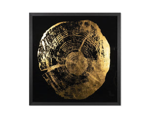 Sunpan TIME LINES Set of 4 Framed Art Panels - 30" Charcoal Frames with Gold Leaf Tree Ring Designs A0325