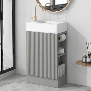 English Elm 18.6" Bathroom Vanity with Sink and Ceramic Top, MDF Cabinet with Door, TP Holder & Shelf Grey N725P212181E