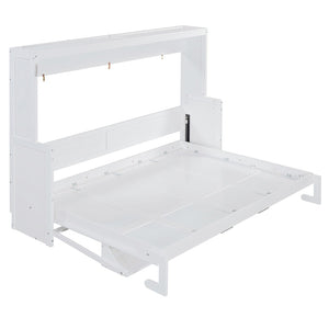 English Elm Queen Size Murphy Bed With Hydraulic Lift & Integrated Desk For Space-Saving Living Solutions N820S10033K-GIGA
