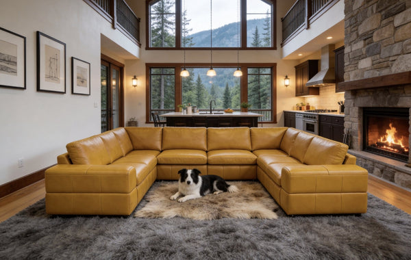 English Elm Premium Leather Match Sectional with Dual Recliners Wide Square Arms Living Room Ginger B2748S00154