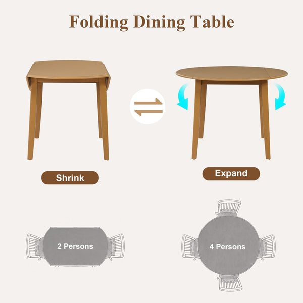 English Elm 5-piece Round Folding Dining Set with Mdf Table and Upholstered Chairs for Small Spaces Light Brown N752S0010618A