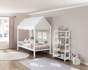 English Elm Modern Four Shelf Wooden Bookcase Vertical Storage Unit for Bedroom or Office White B011P460156