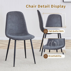 English Elm Table And Chair Set: Modern 79"X31.5" Glass Top With X-Shaped Metal Legs & 6 Dark Gray Linen Chairs W1151S03601-GIGA